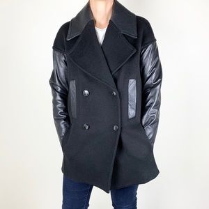 Danier Black Wool and Leather Coat